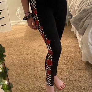 black leggings with checkers and roses :)